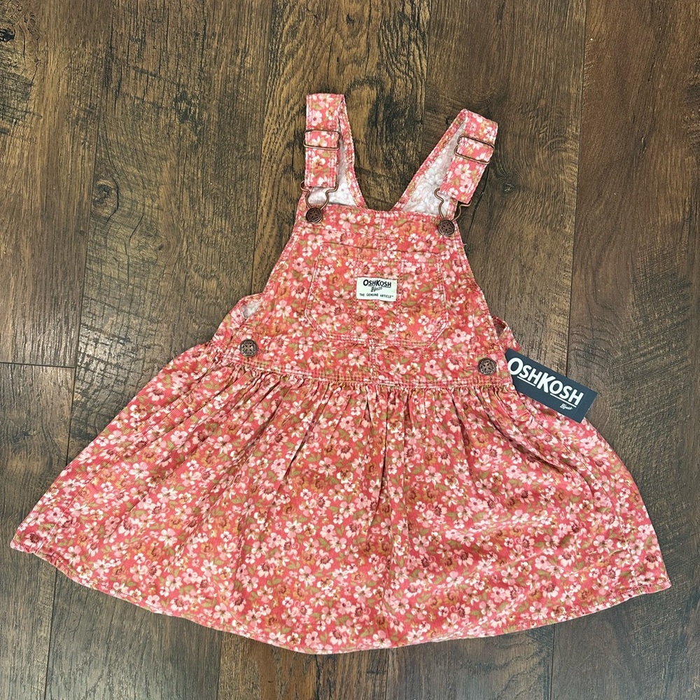NWT OshKosh B'gosh Girls Pink Floral Patterned Overalls Dress Size 3T